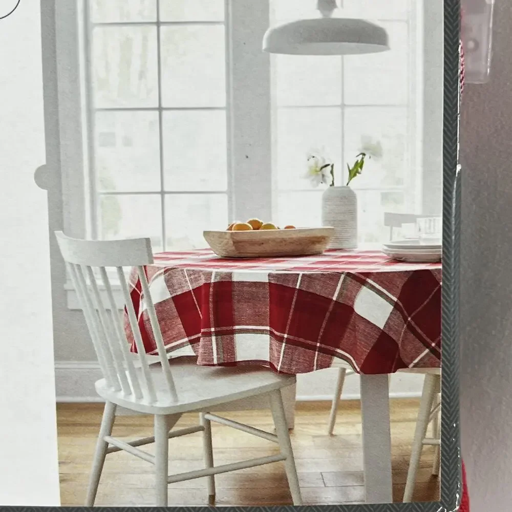 Threshold Round Tablecloth 100% Cotton Red White Green Plaid Holiday Christmas
